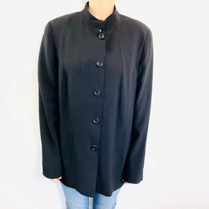 Marina Rinaldi Sz 16 Black Wool Blend High Neck Blazer Jacket Designer Plus Size - Picture 1 of 12