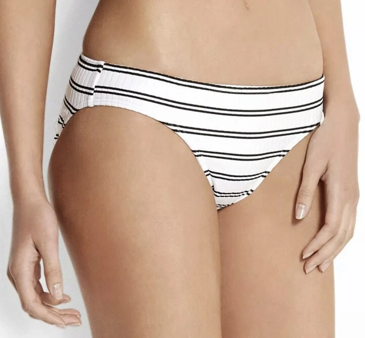 Seafolly Inka Stripe Bikini Brief White Size 14 Hipster Swim Bottom 40054-178