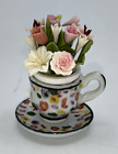 Dollhouse Miniature Tea Cup & Flower Saucer Teacup Porcelain Vintage Piece 2"