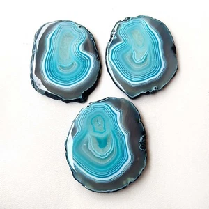 Natural Slice Druzy Cabochon 3 Pcs Matched Pair Blue Gemstone 337Cts #8419 - Picture 1 of 7