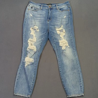 Pantalones de mezclilla para mujer Judy Blue 31 azul boyfriend fit desgastados Foto 1 de 4