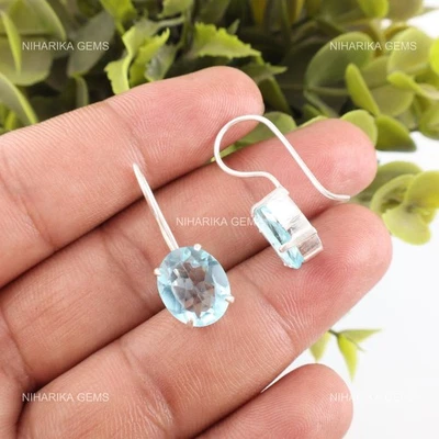 Topazio Blu Cielo Gemma Argento Sterling Pendenti Anniversary Orecchini Gioielli - Immagine 1 di 4