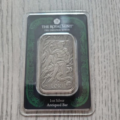 The Royal Mint Loki 1oz Antiqued Silver Bullion Limited to 500 bars Norse Gods - Image 1 of 4