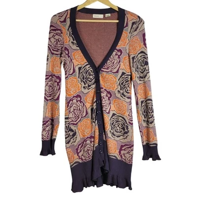 Cárdigan Anthropologie Sleeping On Snow púrpura pequeño suéter jacquard floreciente Foto 1 de 4