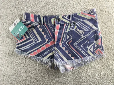 Roxy Jean Shorts size 27 Cut off Striped Colorful raw hem NEW NWT - Image 1 of 4