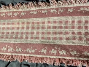 Runner da tavolo vintage in tessuto cottage country quadri d'oca rosa 70" x 14" - Foto 1 di 24