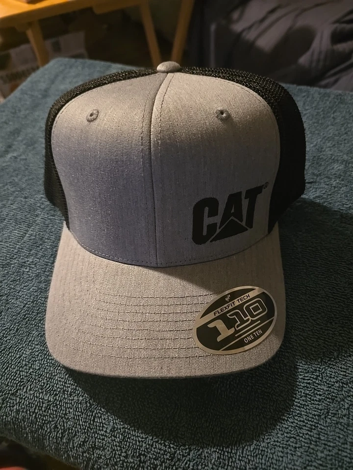 CAT Trademark Trucker Cap Black Gray Mesh Snap Back Flexfit Tech