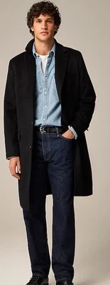 J.Crew Men's Black Rivington Topcoat In Italian Wool Cashmere Blend Size 44L NWT - Image 1 of 4