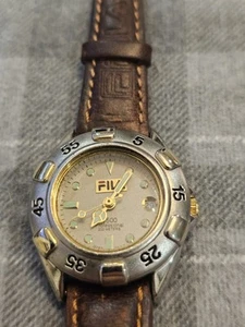 Rare Vintage Fila 1500 Watch Women Silver Gold Tone Date 300M Leather Band - Picture 1 of 6