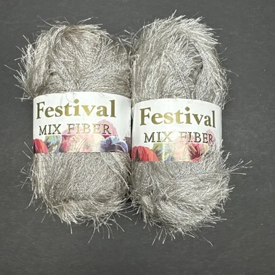 Lot Of  2 - 50g Skeins FESTIVAL MIX FIBER Polyester Acrylic YARN Gray Eyelash - Image 1 of 4