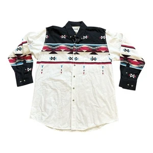 Vintage 90’s Plainsman Western Aztec Brush Popper Men Button Down Shirt Large - Picture 1 of 6