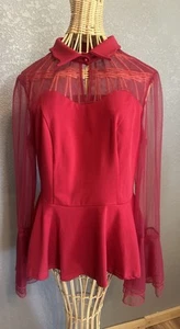 Scarlet Darkness Top Womens Large Red Peplum Victorian Gothic Dark Romance Vamp - Picture 1 of 16