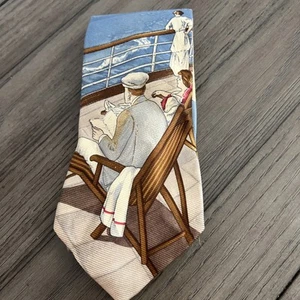 Brooks Brothers Makers All Silk Neck Tie Vintage Rare Leisure Cruise Scene - Picture 1 of 10