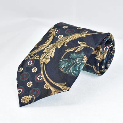 Corbata River Island Para Hombre Azul Marino Dorado Barroco Floral Medallón Hecha en Inglaterra  Foto 1 de 4