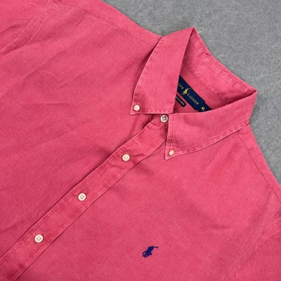 Ralph Lauren Shirt Men's XL Pink Ocean Wash Linen Airy Short Sleeve Button Up - Image 1 of 4
