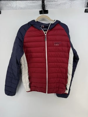 Scandinavian Explorer mens M packable Jacket Full Zip Puffer Red blue white down - Image 1 of 4