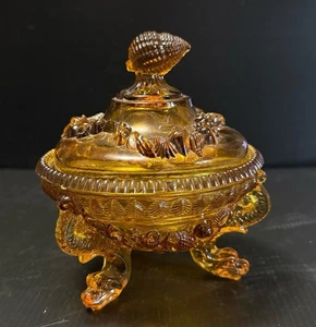 Vintage Westmoreland Argonaut Glass Amber Sea Shell Dolphin Feet Candy Dish  - Picture 1 of 8