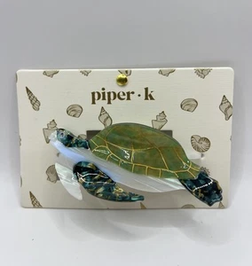Piper K TURTLE Hair Clip Rare Find Bright Cute Sea Turtle Aqua Green Blue Gold - Picture 1 of 19
