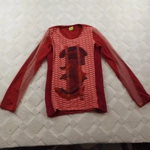 Save The Queen Knit Long Sleeve Top Mesh Sleeve Y2K Geometric - Picture 1 of 12