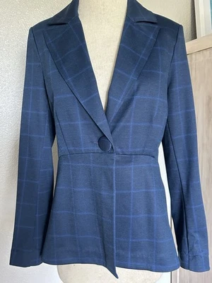 Chaqueta Blazer Cabi Azul A Cuadros Un Botón Mujer Cintura Acampanada Plisada Espalda Talla 4 Foto 1 de 4