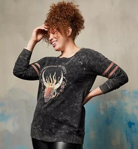  TORRID ( 6X 30) Raglan Sweatshirt LoveSick Summon Spirits Black Acid Wash - Bild 1 von 5