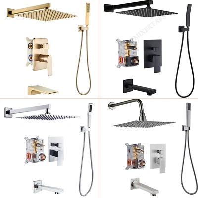 Juego de Grifo de Ducha Montaje en Pared Cabezal de Ducha Lluvia Combo Caño de Bañera con Válvula Mezcladora Foto 1 de 2
