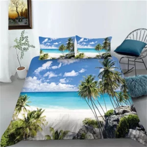 Strand Kokosnussbaum Landschaft Daunendecke Bettbezug Einzelbett Doppelbett Set - Bild 1 von 10