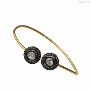 Designer Cuff Bangle Bracelet Natural Polki & Pave Diamond Slice Elegant Jewelry - Picture 1 of 4