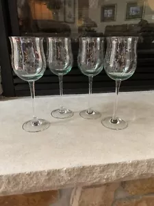 4 Lenox Crystal Heather Tulip Wine Glasses 9"H Etched Vine Sage Tint - Picture 1 of 9