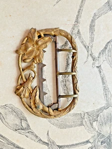 Ancienne Boucle de Ceinture Art Nouveau Décor de fleurs Métal doré Jugendstil - Bild 1 von 2