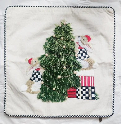 Mackenzie Childs Bunnies Christmas Tree Pillow Cover 18" Sample Design - Image 1 of 4