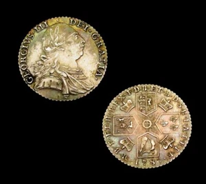 X168: GVF 1787 George III Silver "Kings Shilling", no Hearts, Toned, Spink 3748 - Picture 1 of 1