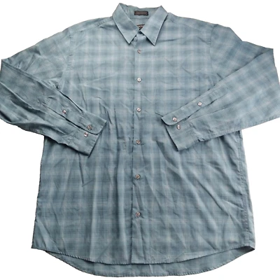 DKNY Men's Button Front Shirt Size Medium Blue Plaid 100% Cotton Long Sleeve - Image 1 of 4