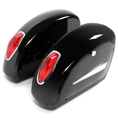 Universal Motorcycle Hard SaddleBag Trunk w/Light for Harley Yamaha And More - Image 1 of 4