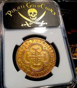 SPAIN 1729 GOLD 8 ESCUDOS NGC 50 ONLY 3 EVER GRADED! CROSS DOUBLOON TREASURE - Picture 1 of 12