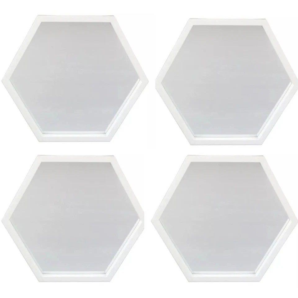 Set of 4 White Wall Hexagon Shaped Honeycomb Mirror 9 inch Stackable Pattern New - Image 1 of 4