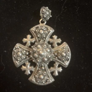 Vintage Jerusalem 900 Coin Silver Crusader Cross Pendant 1 1/2”x1 1/2 16g Gothic - Picture 1 of 6