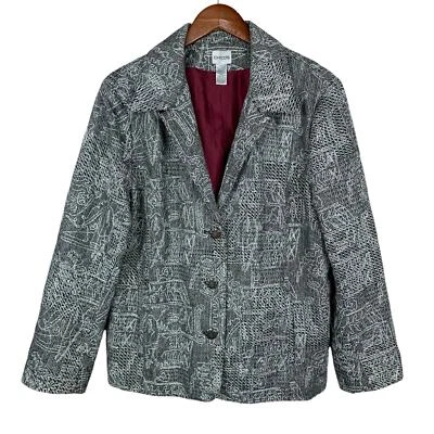 Jaqueta Blazer Chicos Preta Branca Bordada Prata Arte Para Usar Feminina 3 XL 16 - Imagem 1 de 4