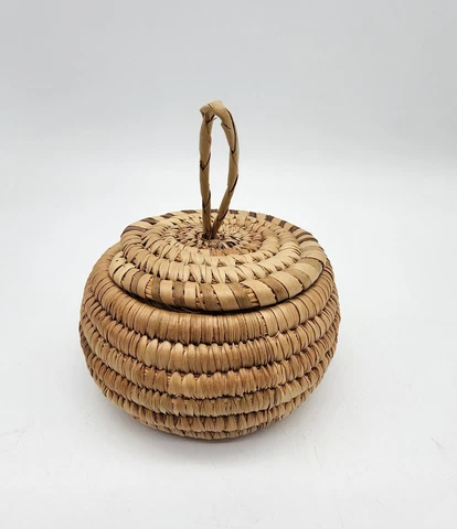 Vintage Hand Woven Native American Hanging Basket with Lid **Beautiful** Cover