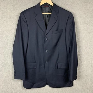 Vtg Pierre Cardin Men Suit Jacket 42L Navy Blue 100% Worsted Wool Sport Coat - Picture 1 of 15