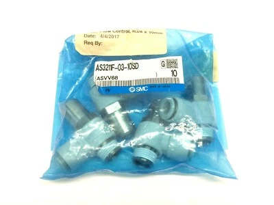 SMC AS3211F-03-10SD Tamper Proof Flow Control Elbow Fitting 3/8" Port LOT OF 4 - Image 1 of 4