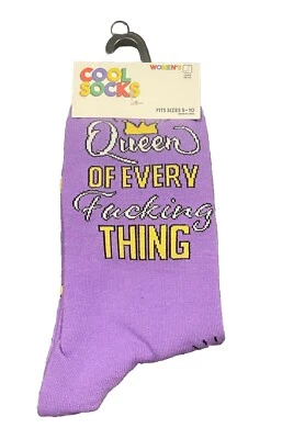NEW Cool Socks QUEEN OF EVERY F*ckING THING Womens Crew Socks Size 5-12 PURPLE - Image 1 of 4