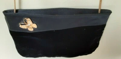 Bolso de Noche Terciopelo Negro con Forro Dorado y Broche Mariposa Dorado Sobre Oro Ch Foto 1 de 4