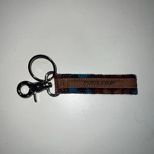 Pendleton 100% Pure Virgin Wool Fabric & Leather Key Chain Fob Colorful  USA - Picture 1 of 1