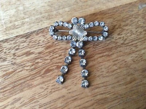 Antique Rhinestone Bow Design Brooch Pin Rare Art Deco VTG - Picture 1 of 2