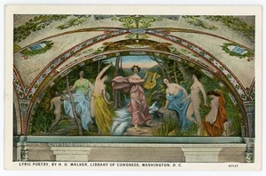Vintage Postcard Washington DC Library of Congress Lyric Poetry HO Walker Mural - Imagen 1 de 2