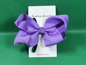Purple 6” Hair Bow Clip Grosgrain Ribbon Trendy Boutique Boho Hair Barrette - Picture 1 of 9