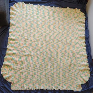 Pastel Colors Hand Crochet Heavy Wool Afghan Vintage Poster Bed Blanket 68" x60" - Picture 1 of 6