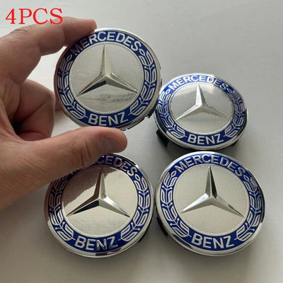 4PC Fits For Mercedes/Benz A B C GLK Class Front Alloy Wheel Centre Caps Emblem  - Image 1 of 4