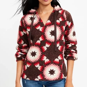 Ann Taylor LOFT Hooded Sherpa Fleece V-Neck Pullover - Bild 1 von 10